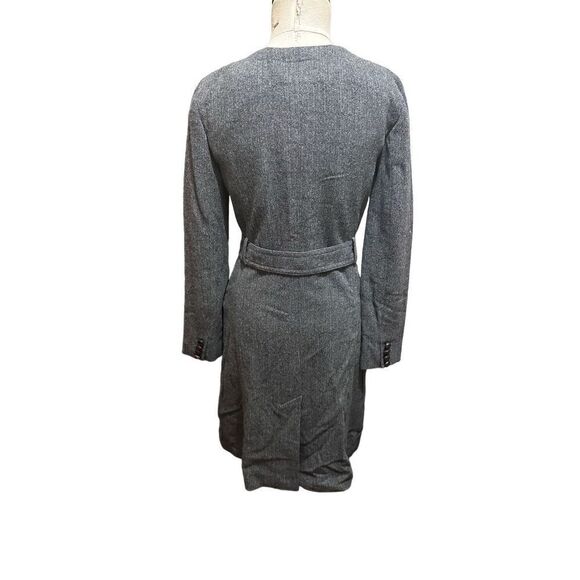 J Crew Double Breasted Wool Blend Gray Belted Collarless Coat Knee Length Size 4 - Picture 6 of 13